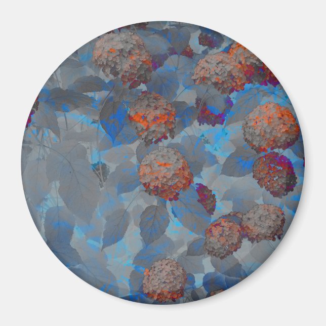 Imã Padrão de flor de cor laranja azul arte digital (Frente)