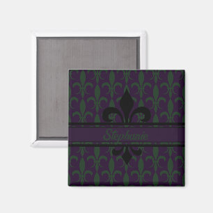 Imã Padrão de Flor-de-lis Roxo-Real Moderno Monograma