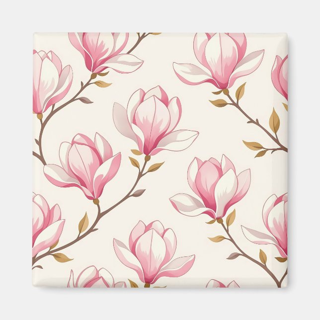Imã Padrão de Flor de Magnólia Rosa (Frente)