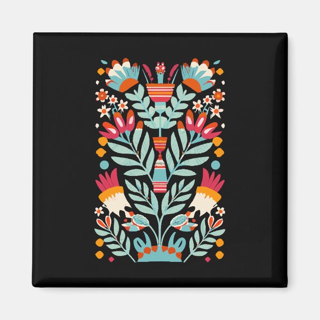Imã Padrão de Flor Otomi Arte Floral Mexicana (Frente)