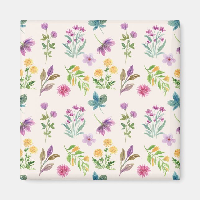 Imã Padrão de Flor Primavera Floral Quadrada (Frente)