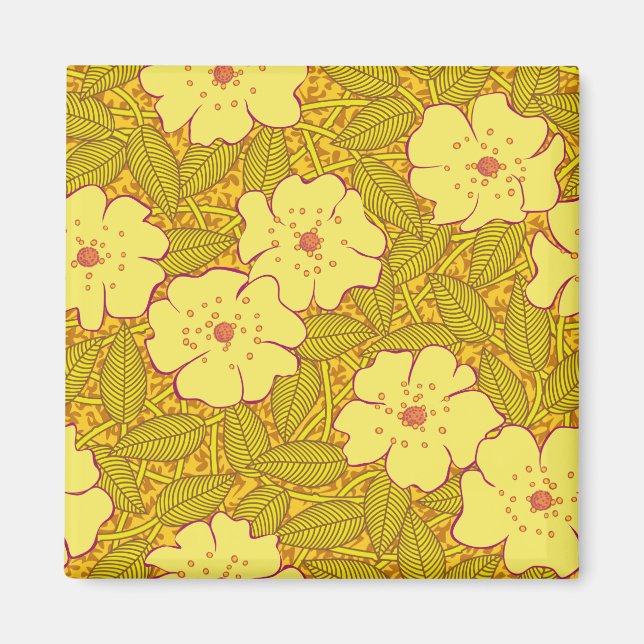 Imã Padrão de Flores Amarelas Tropicais (Frente)