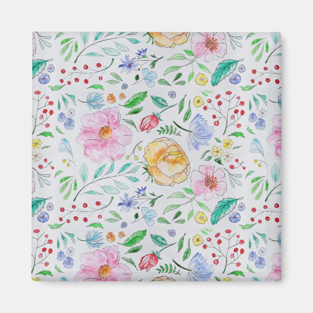 Imã Padrão de Flores e Botões de Aquarela Leve e Bonit (Frente)