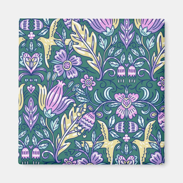 Imã Padrão de Flores e Pássaros em Estilo Antigo (Frente)