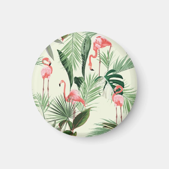 Imã Padrão de Flores Exóticas Flamingo Rosa (Frente)