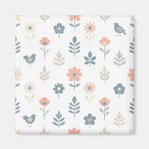 Imã Padrão de Flores Pássaros Folk Escandinavo