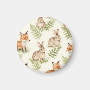 Imã Padrão de Floresta de Raposa e Coelho em Aquarela