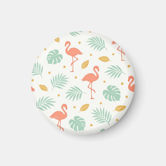 Imã Padrão de Folha Tropical Flamingo Coral (Frente)
