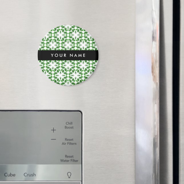 Imã Padrão de Folhas, Folhas Verdes, Seu Nome (In Situ (Fridge))