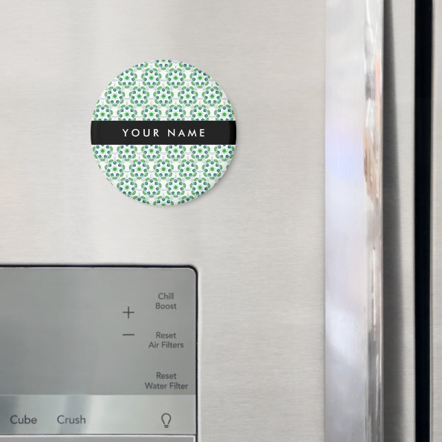 Imã Padrão de Folhas, Folhas Verdes, Seu Nome (In Situ (Fridge))
