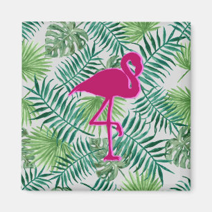 Imã Padrão de Folhas Tropicais Exóticas e Flamingo R