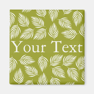 Imã Padrão de Folhas Verde Lima Decorativas com Texto