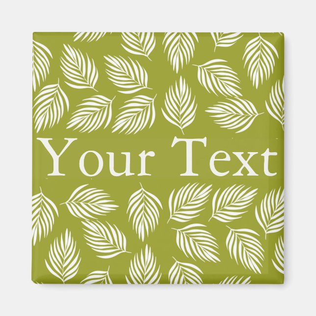 Imã Padrão de Folhas Verde Lima Decorativas com Texto  (Frente)