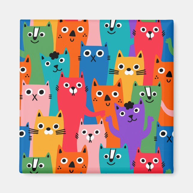 Imã Padrão de gatos coloridos (Frente)