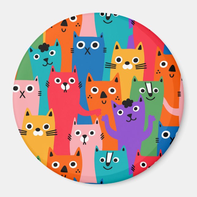 Imã Padrão de gatos coloridos (Frente)