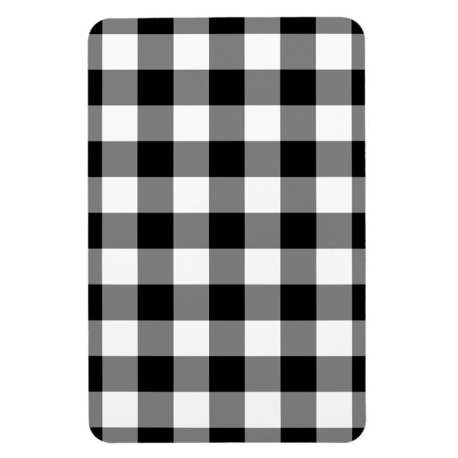 Ímã Padrão de Gingham Preto e Branco (Vertical)