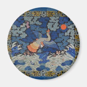 Imã Padrão de Grou Chinês Vintage: Azul Imperial