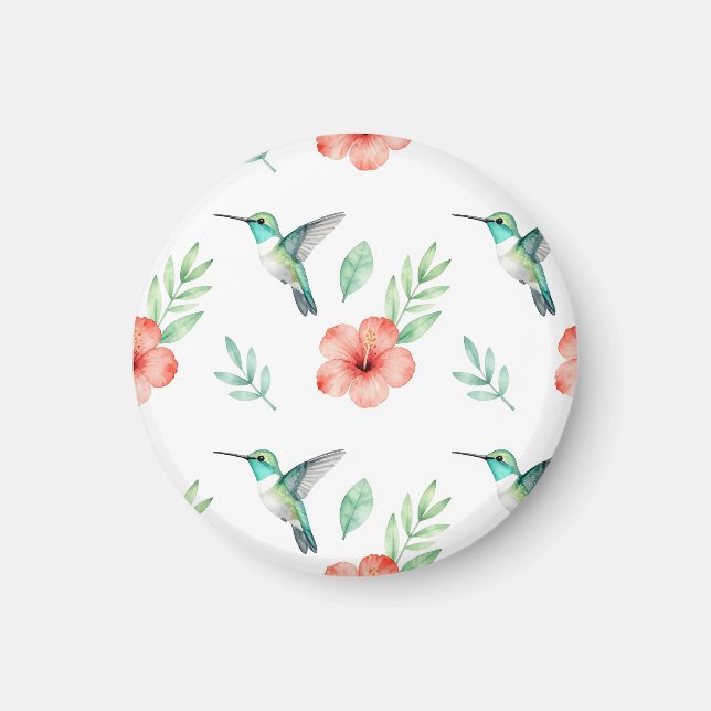 Imã Padrão de Hibisco Beija-flor Turquesa (Frente)