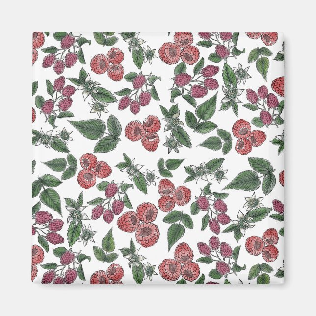 Imã Padrão de Ilustração de Folhas de Fruta de Framboe (Frente)