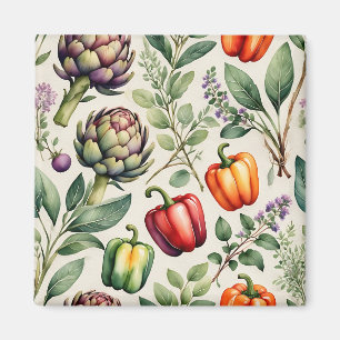 Imã Padrão de Jardim de Legumes em Aquarela