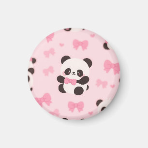 Imã Padrão de Laço Rosa Kawaii Panda