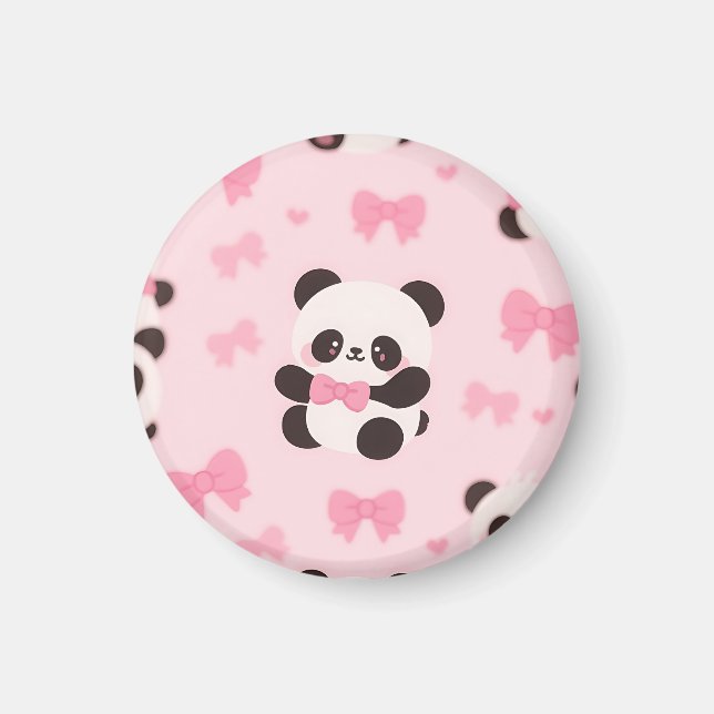 Imã Padrão de Laço Rosa Kawaii Panda (Frente)