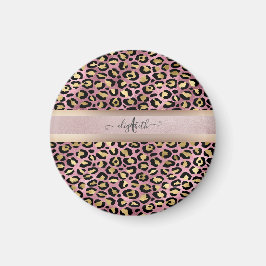 Imã Padrão de leopardo Monograma Rosa Dourado Preto   