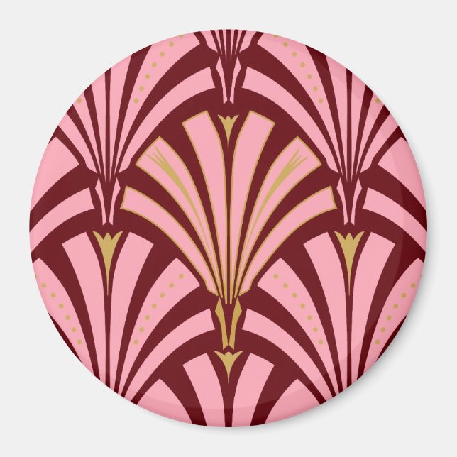 Imã padrão de leque Art Deco - rosa e grená (Frente)