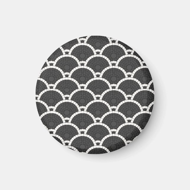 Imã Padrão de Leque de Paralelepípedos Preto e Branco (Frente)