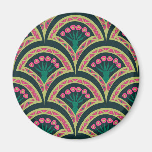 Imã Padrão de leque floral rosa e verde