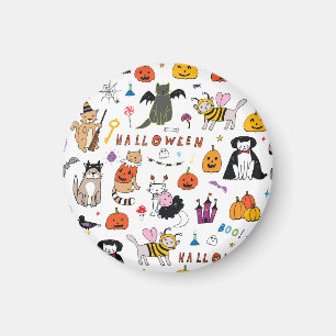 Imã Padrão de Linha de Vintagem de Gatos Halloween