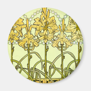 Imã Padrão de lírio Art Nouveau de Alfonse Mucha cláss