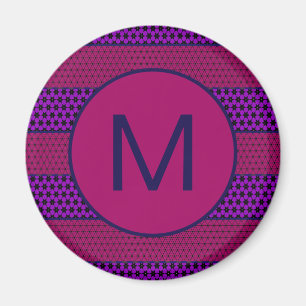 Imã Padrão de Listras de Monograma Roxo e Magenta