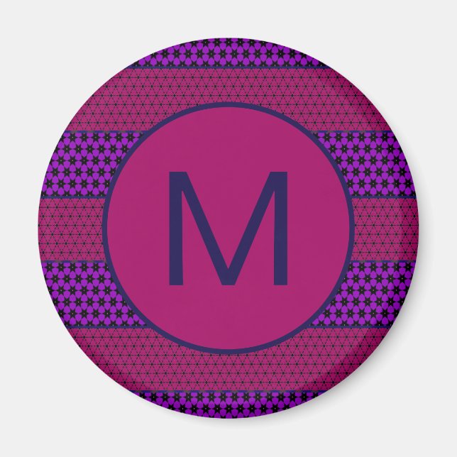Imã Padrão de Listras de Monograma Roxo e Magenta (Frente)