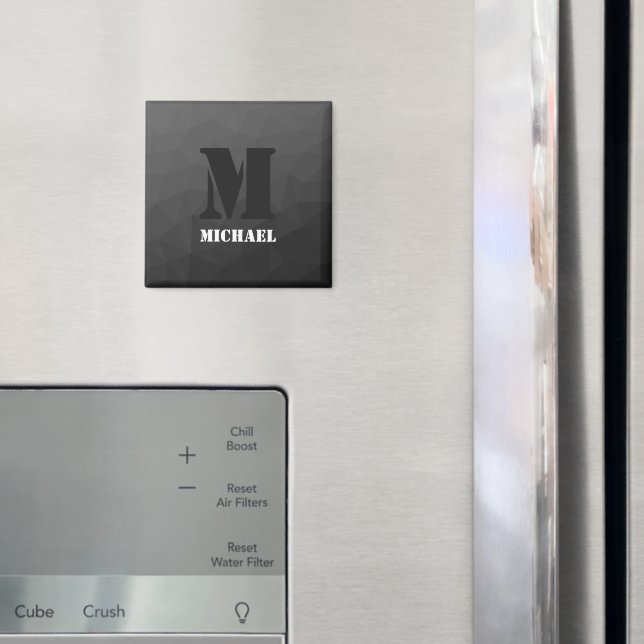 Imã Padrão de malha geométrica cinza escuro Monograma (In Situ (Fridge))
