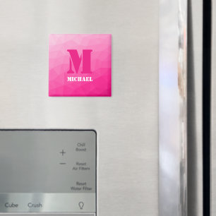 Imã Padrão de malha geométrica rosa quente Monograma