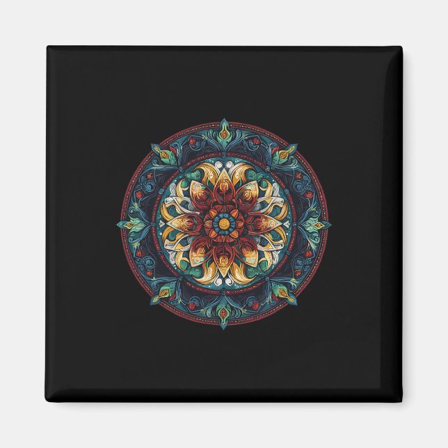 Imã Padrão de Mandala de Círculo Místico de Lótus Flor (Frente)