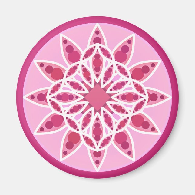 Imã Padrão de Mandala em rosa, fúcsia e branco (Frente)
