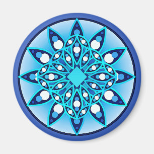 Imã Padrão de Mandala em turquesa, cobalto e branco