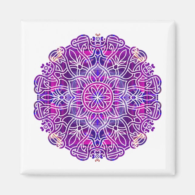 Imã Padrão de Mandala rosa e roxo (Frente)