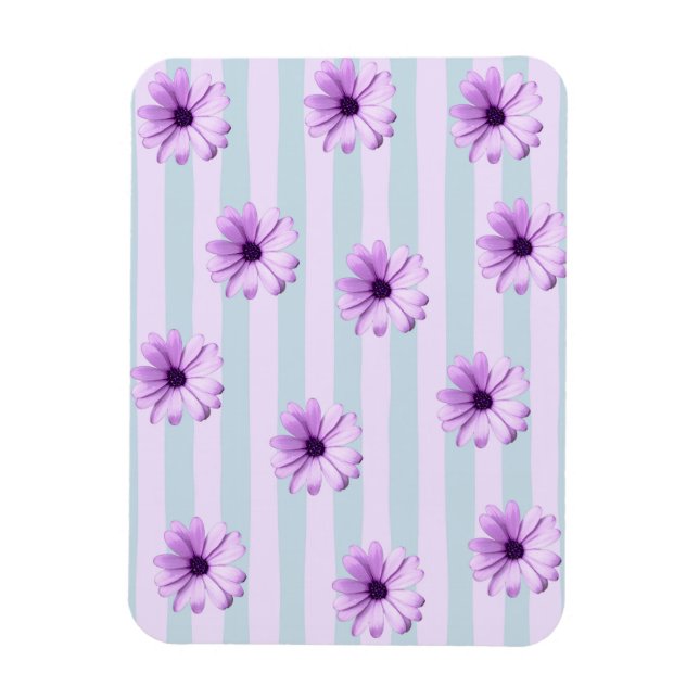 Ímã padrão de margarida listrada de azul e roxo (Vertical)