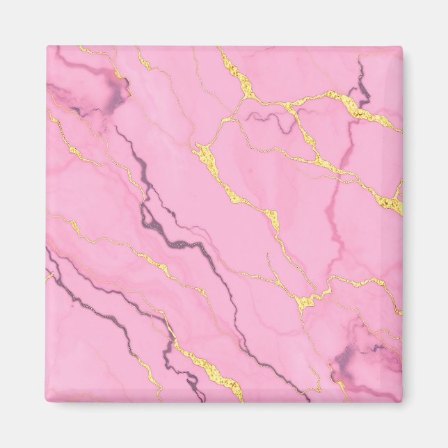 Imã Padrão de Mármore Rosa com Veias Douradas (Frente)