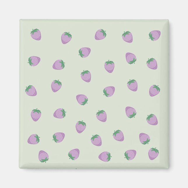 Imã Padrão de Morango Roxo em Fundo Verde (Frente)
