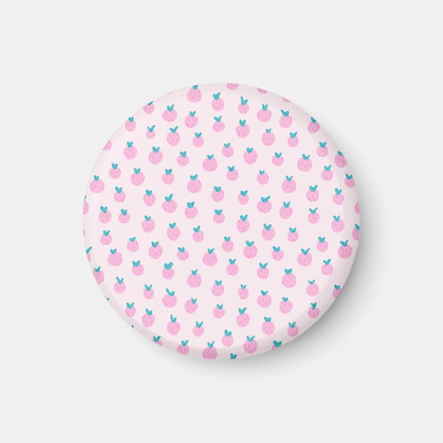 Imã Padrão de Morango Sem Costura – Doce Rosa Pastel  (Frente)