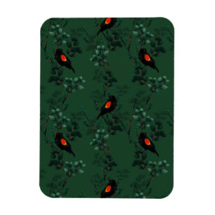 Ímã Padrão de Pássaro Negra Vermelho