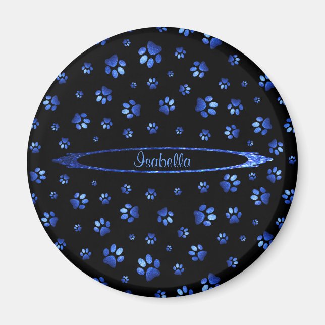 Imã Padrão de pata de cão brilhante azul Monograma (Frente)