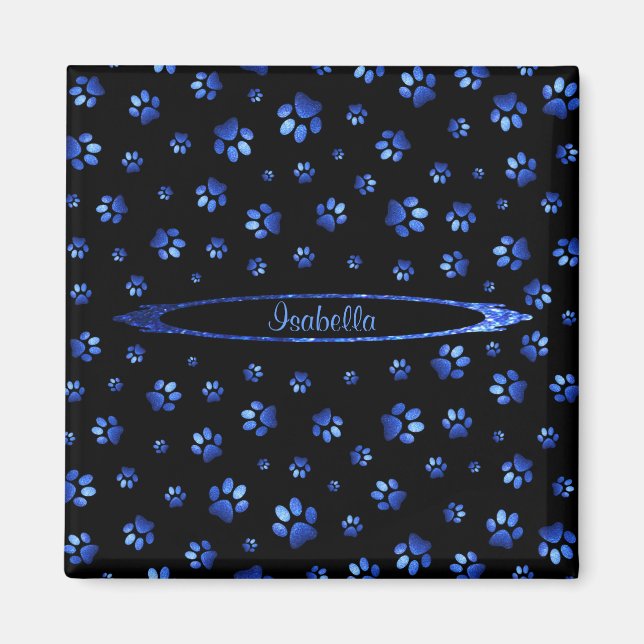 Imã Padrão de pata de cão brilhante azul Monograma (Frente)