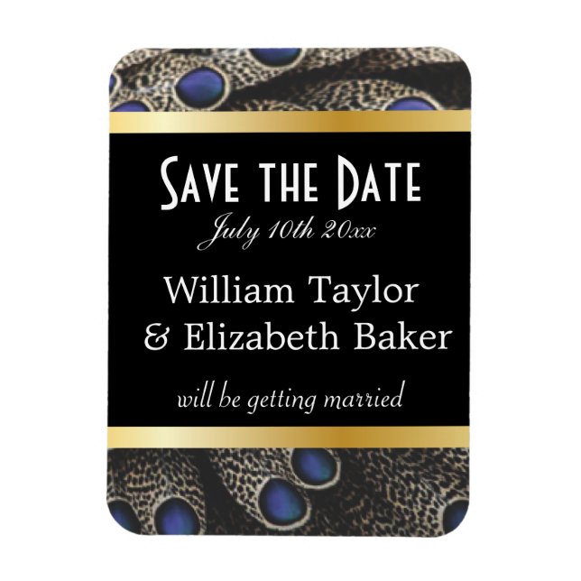 Ímã Padrão de Pavão e Faixas Douradas (Vertical)