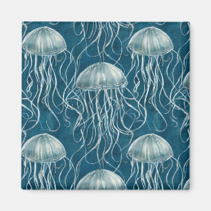 Imã Padrão de Peixe de Geleia Azul Marinha e Branca