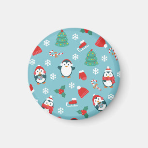 Imã Padrão de Pinguins de Natal Fofo